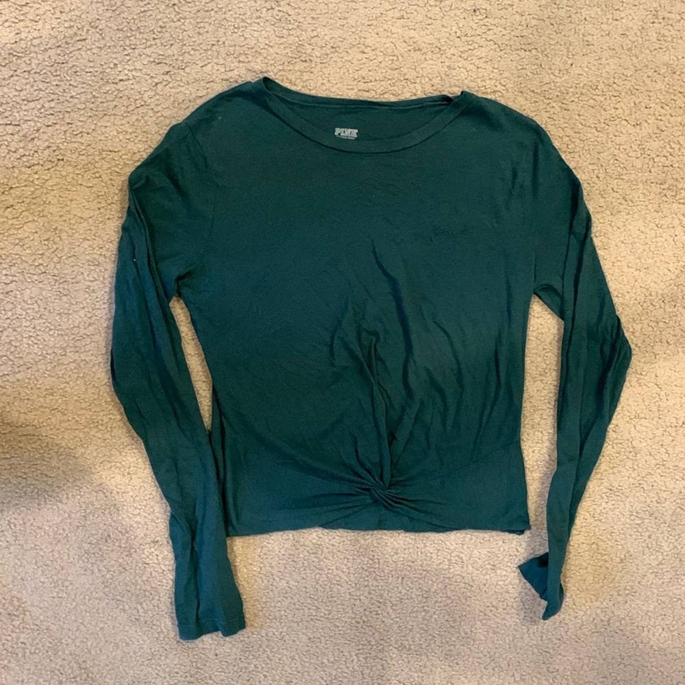 Victoria Secret PINK long sleeve green tie shirt